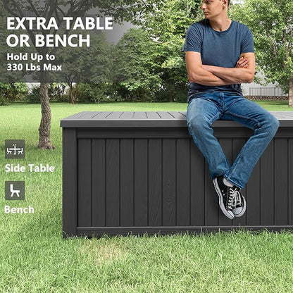 150 Gallon Resin Deck Box, Large Indoor and Outdoor Storage Box, Weatherproof and UV Resistant Outdoor Storage Box with Built-in Steel Beams for Patio, Cushions, Pool Supplies