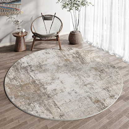 4x4 Washable Round Rug Brown Grey Neutral Abstract Entryway Non Slip Low Pile Area Rug Living Room Bedroom Indoor Doormat Soft Carpet for Entrance Bathroom Office Kitchen