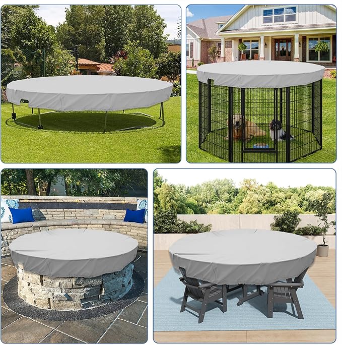 ECOOPTS 13 ft Waterproof Round Polyester Pool Cover for Above Ground Pools, Swimming Pool Cover Protector Winter Safety Cover (Light Grey)