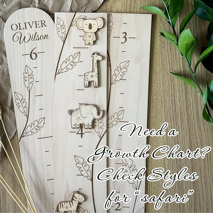 3D Wooden Growth Ruler Markers for Kids Height Measurement, Safari Shapes for Boys Nursery.