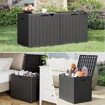 NUNU LAB 32 Gallon Resin Outdoor Storage Box 2 Pack Waterproof Deck Box for Patio Cushions, Garden Tools, Pool Accessories,Backyard Storage Bin,Black