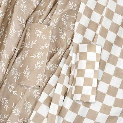 Baby Muslin Swaddle Blankets,2 Pack Receiving Blanket Baby Girl & boy,Large47 x 43 inches,Soft & Skin Friendly Swaddle Blanket Wrap(Brown)