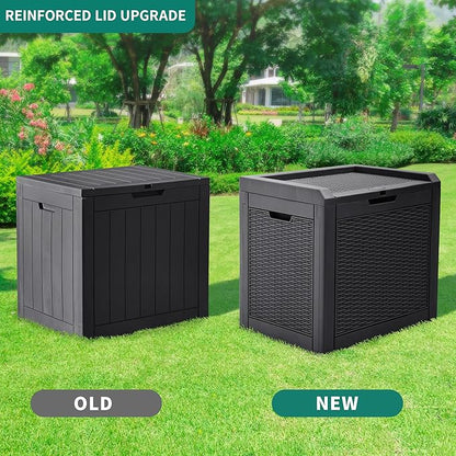 YITAHOME 32 Gallon Rattan Deck Box, Indoor Outdoor Storage Box for Patio Furniture, Pool Accessories, Cushions, Garden Tools, Sports Equipment, Waterproof Resin with Lockable Lid & Side Handles, Black