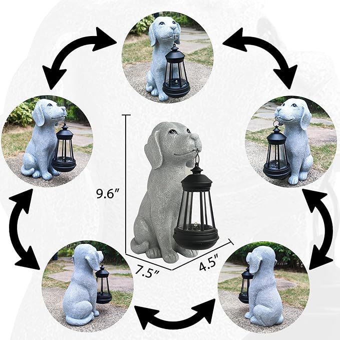 Solar Dog Outdoor Garden Statue with LED Light,Dog Solar Lights Lantern Outside Decorations for Yard, Lawn Decor Statue for Patio, Balcony, Yard Ornament,Unique Dog Gifts for Mom