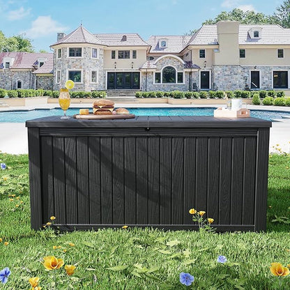 180 Gallon Outdoor Storage Box – Resin Deck Box with Lockable Lid, Waterproof Patio Furniture Storage for Tools, Garden & Yard Organization