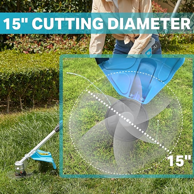 RB 40V 15" Cordless 2-in-1 Grass Trimmer and Edger – Lightweight, Powerful, with 2.0Ah Battery & Charger & 39ft 0.079'' line, Auto Feed, Adjustable Speed & Telescopic Handle