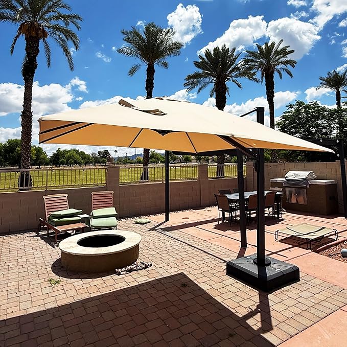 PURPLE LEAF 10ft Patio Umbrella Square Large Outdoor Windproof Offset Umbrella with 360° Rotation Cantilever Umbrella for Garden Deck Backyard Pool Beige