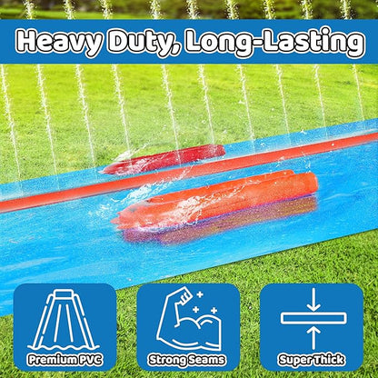 JAMBO 40FT Mega Slip Splash and Slide with 2 Bodyboards | Water Slide Waterslide Backyard Outdoor Water Toys for Kids with Sprinklers | Outdoor Splash Mat Splash Pad, Double Lane Summer Toy