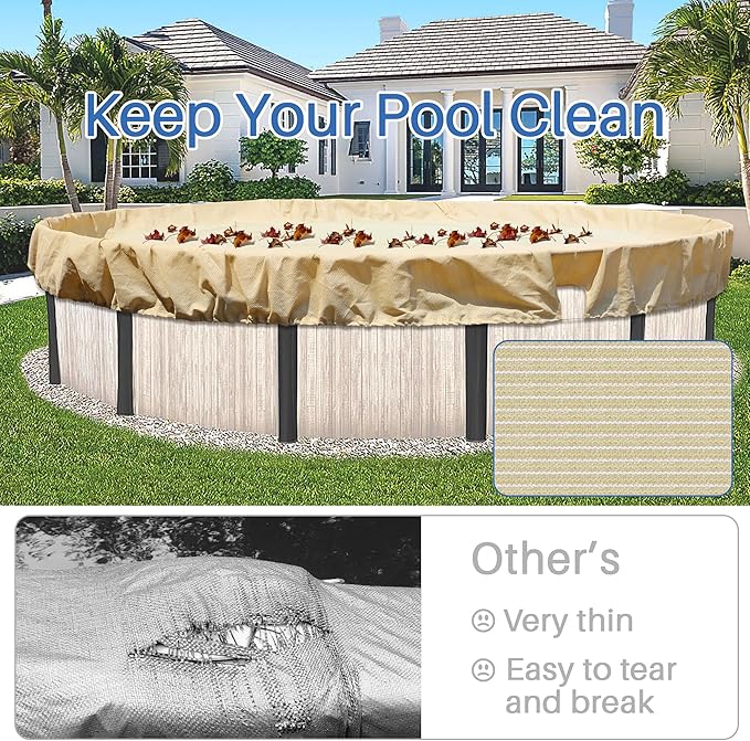 ECOOPTS Round Pool Cover for Above Ground Pools, Swimming Pool Cover Protector Winter Safety Cover (10 ft, Beige)