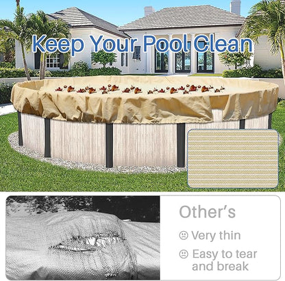 ECOOPTS Round Pool Cover for Above Ground Pools, Swimming Pool Cover Protector Winter Safety Cover (10 ft, Beige)