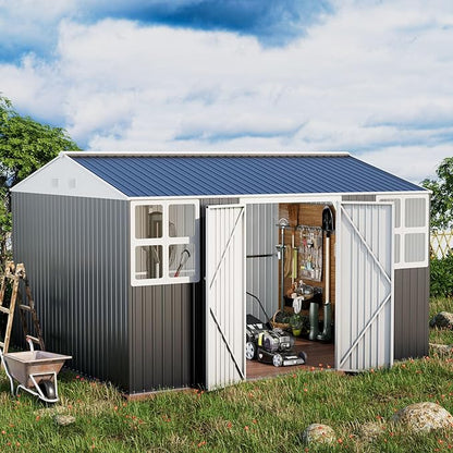 Metal shed 12x10 FT Outdoor Storage, Heavy-Duty Garden Sheds with Customizable Skylight & Reinforced Steel Frame, Weatherproof Galvanized Tool Tiny House for Backyard, Patio, and Lawn