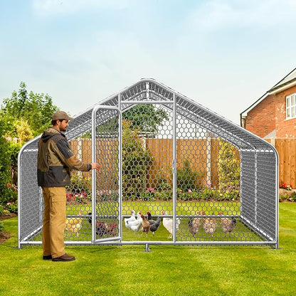Large Metal Chicken Coop,13.1'L x 9.8'W x 6.6'H Chicken Run,Walk in Chicken Pen with Cover for Yard,Large Poultry Cage for Duck Rabbit