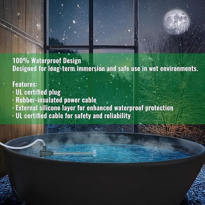 1800W Immersion Water Heater for Hot Tub & pool – Portable Fully Submersible Electric Heater with Temp Control & Wifi Timer for Inflatable Pool, Above Ground Pool, Spa, Bathtub & bucket