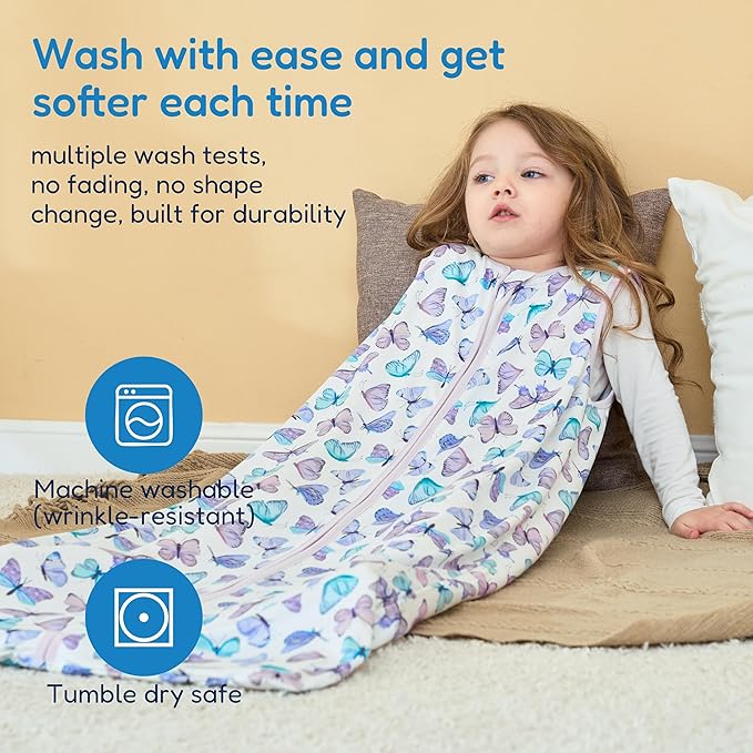 TotAha Toddler Sleep Sack 2T-3T-4T for Girl, 0.5 TOG Summer Light Sleeping Sacks, Soft Wearable Blanket Baby Sleep Bag with 2-way Zipper,Butterfly