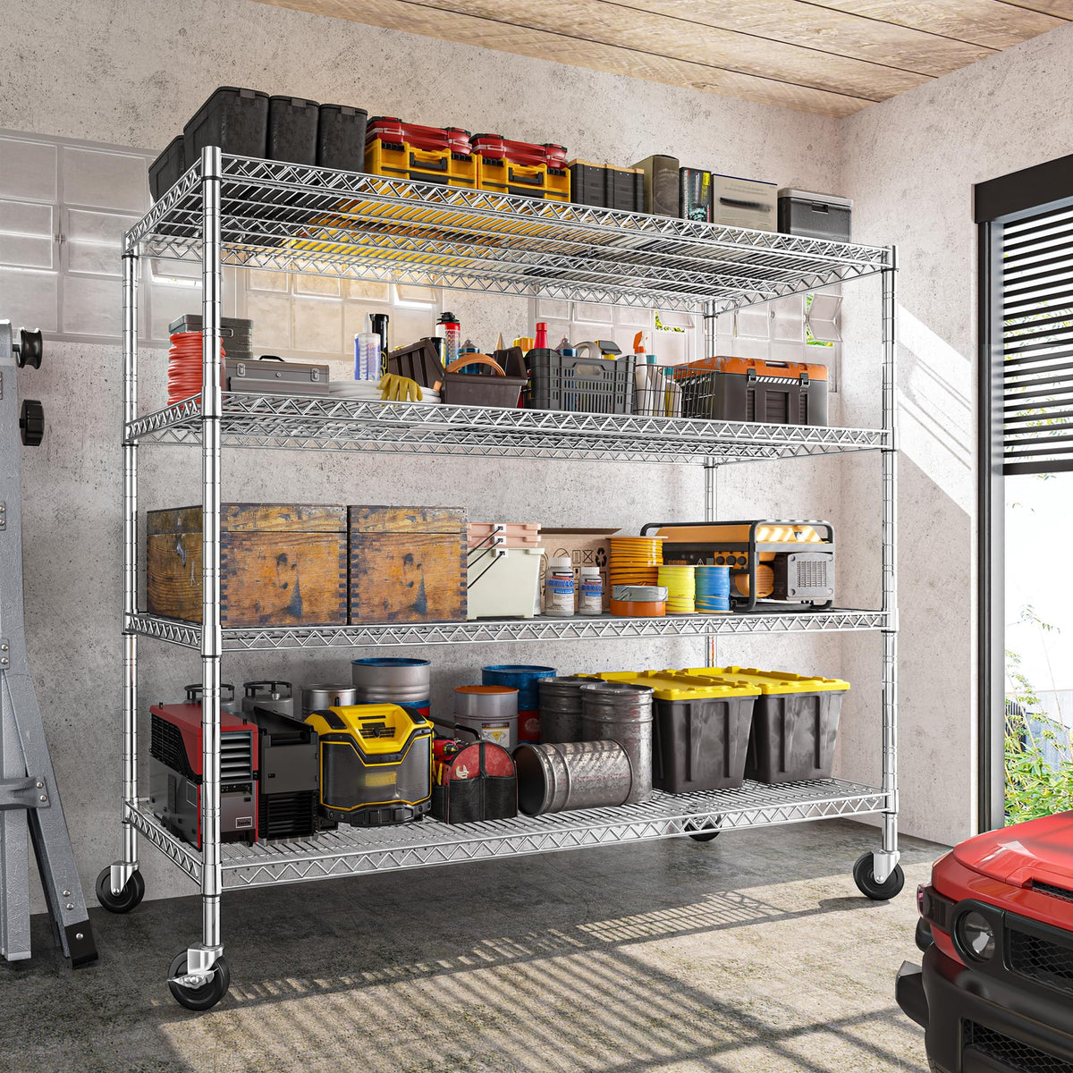 4 Tier Heavy Duty Shelving with Wheels