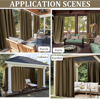 Gazebo Universal Replacement Privacy Curtain,10'×13' Gazebo Outdoor Waterproof Curtains, 4-Panels Sidewall Curtains with Double Zipper for Patio Canopy, Garden and Backyard (Curtain Only)