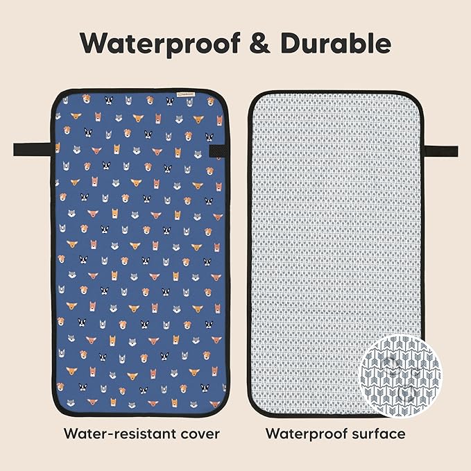 KeaBabies Portable Diaper Changing Pad, Easy Wipe Clean - Foldable Waterproof Baby Changing Mat for Diaper Bag, Compact, Lightweight, 25x13 Newborn, Infant, Baby Changer Travel Essential (Pets & Paws)