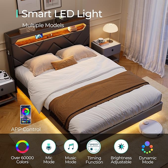 LINSY Floating Bed Frame Queen Bedframe