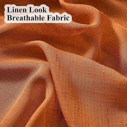 Burnt Orange Curtains Sheer 90 Inches Long, Rustic Linen Look Textured Light Filtering Drapes Decor, Western Boho Transparent Window Treatments, Pinch Pleat Curtain with Hooks