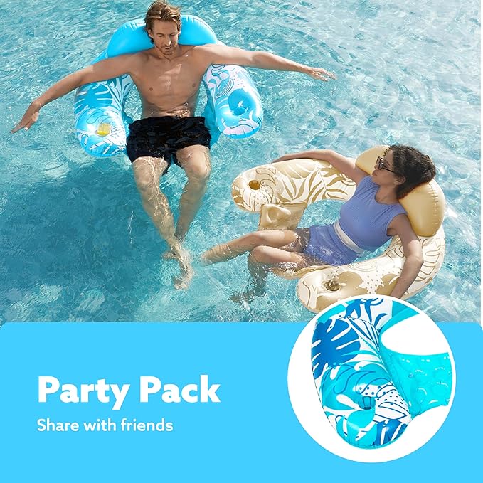 SLOOSH Inflatable Pool Floats Adult,2 Pack Pool Chairs with Cup Holders,Blow up Floats Chair,Hammock Noodle Mat for Relaxing Summer Water Fun Swimming Party Beach