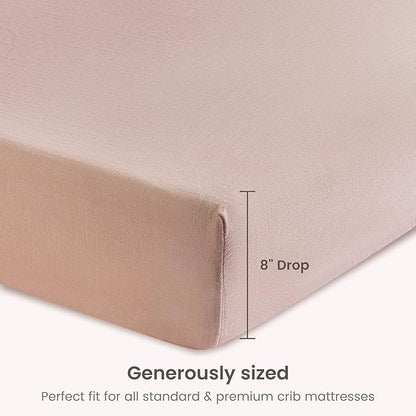 Bioweaves Organic Cotton Muslin Crib Sheet, GOTS Certified Fitted Crib Mattress Sheet, Extra Soft & Breathable for Toddler, Baby Boys & Girls, 52" x 28”, 8 Inch Pocket, Dusty Pink