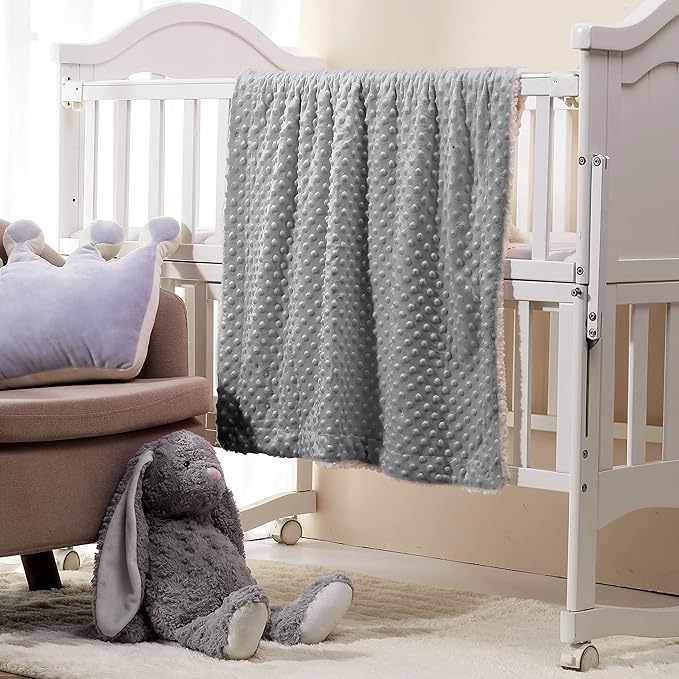 CREVENT Cozy Soft Warm Sherpa Baby Blanket for Infant Toddler's Crib Cot Stroller Gifts for Baby Boys All Season Use (30"X40" Light Grey dot)