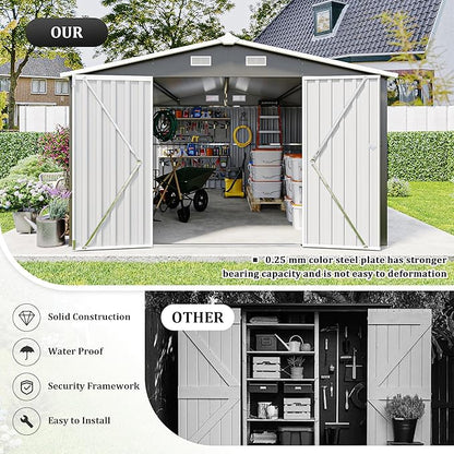 10x14 FT Outdoor Storage Shed, Metal Shed with Floor, Lockable Door & Vents, All-Weather Resin Shed for Garden, Backyard, Patio, Lawn, Dark Gray