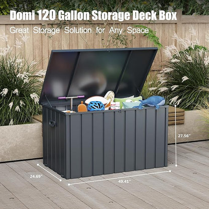 Domi Outdoor Storage Deck Box 120 Gallon, Outdoor Deck Box with Waterproof Storage Bag for Outside Cushions, Garden Tools and Pools Equipment, Gray