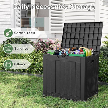 NUNU LAB 32 Gallon Resin Outdoor Storage Box 2 Pack Waterproof Deck Box for Patio Cushions, Garden Tools, Pool Accessories,Backyard Storage Bin,Black