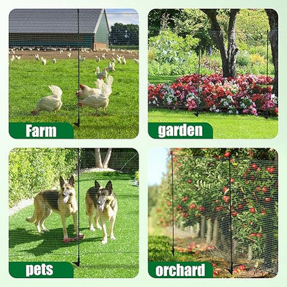 Temporary Fence with Step-in Stakes - 3ft x 100ft Plastic Mesh Fencing Safety Barrier for Dogs, Chickens - Portable Temporary Fencing with Posts for Backyard, Garden, Outdoor Animal Protection