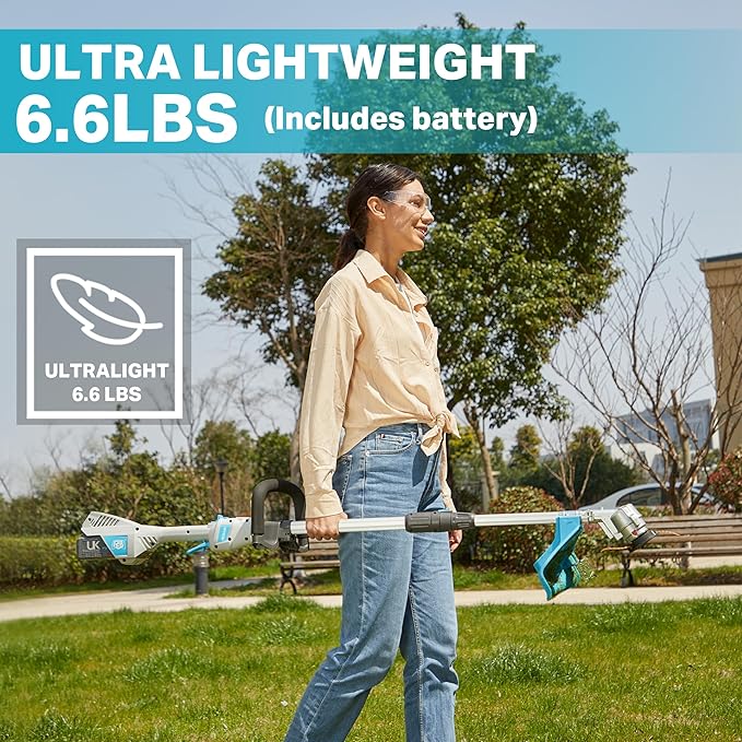 RB 40V 15" Cordless 2-in-1 Grass Trimmer and Edger – Lightweight, Powerful, with 2.0Ah Battery & Charger & 39ft 0.079'' line, Auto Feed, Adjustable Speed & Telescopic Handle