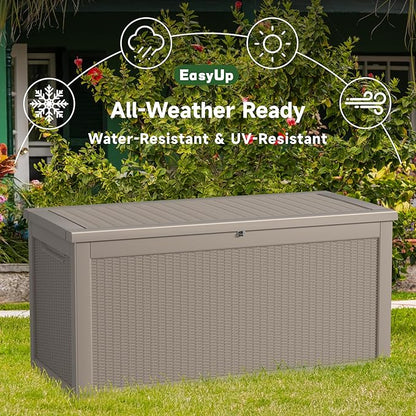 EasyUp 260 Gallon Outdoor Storage Box Waterproof, UV Resistant Resin Deck Box with Hydraulic Rod, Reinforced Stability for Patio, Garden, Rattan Gray