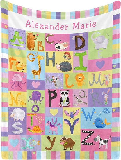 Personalized Baby Blanket with Name, Custom Name Blanket for Kids Soft Flanne Blankets in Easter Personalized Baby Gifts for Infant Newborn Shower (Rainbow-1)