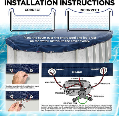 12 x 20 ft Oval Pool Covers for Above Ground Pools, Oval Winter Pool Cover, Swimming Pool Cover, 12x20 Pool Cover, Keeps Out Debris, Cold and UV Resistant, Supreme Mesh, Navy Blue