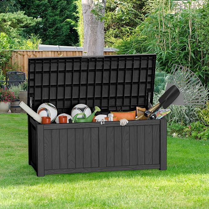 150GAL Black Large - Capacity Outdoor Deck Box with Lockable Compartment – Waterproof, SGS - Shielded UV Resistance, Ideal for Storing Large Patio Furniture Sets & Seasonal Decor