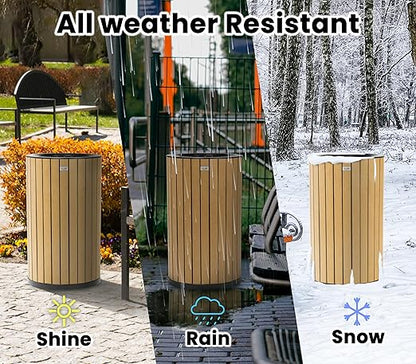 Alpine 32 Gallon Commercial Outdoor Trash Can - Heavy Duty Garbage Can Outdoor, Industrial Open Top Trash Can with Plastic Panels for Patio, Parks, Trails, Resorts (Flat Lid - Cedar)