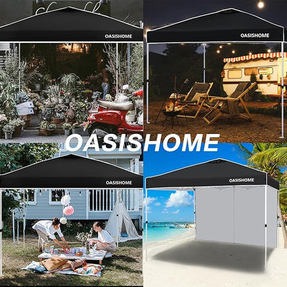 OASISHOME Pop-up Portable Outdoor Canopy Tent 10'x10' Instant Gazebo, with 1 Sidewall, Carry Bag, Stakes, Ropes, for Outdoor/Beach/Patio/Wedding Parties and Commercial Events (10FTx10FT, Black)