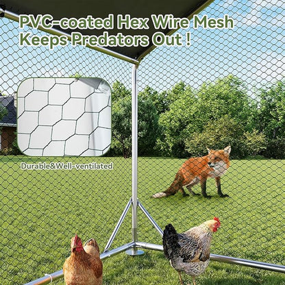 Aoxun Large Metal Chicken Coop, Outdoor Chicken Runs for Yard with Cover, Spire Roof Hen House Enclosure with Security Lock, Walk-in Cage Peak Hen House for Yard Farm (10x20x6.4 FT)