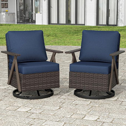 Outdoor Wicker Swivel Chairs Set of 2, Patio Furniture Set with 360 Degree Wicker Swivel Rocking Chairs with Metal Frame and Deep Seating