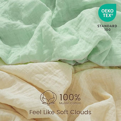 david's kids Muslin Mini Crib Sheets, 2 Pack Cotton Pack N Play Sheets for Boys Girls Neutral, Soft Breathable Baby Sheets Fit Pack N Play, Playard and Mini Crib Mattresses, Beige & Green