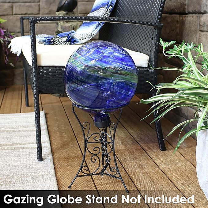 Sunnydaze 10-Inch Gazing Ball for Garden - Glass Gazing Globe for Outside - Garden Orb Yard Decor - Northern Lights - Set of 2