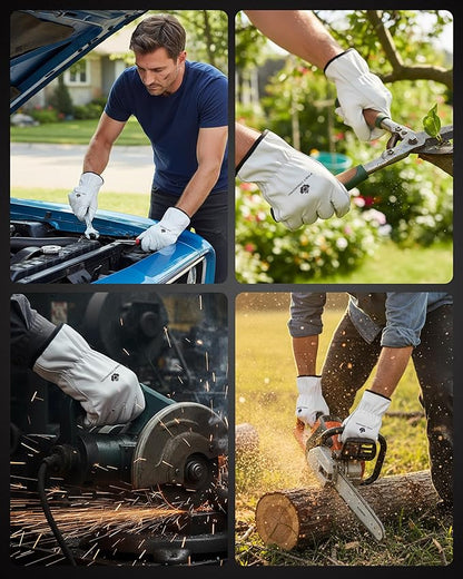 12 Pair Heavy Duty Leather Work Gloves for Men & Women – Cowhide Construction & Yard Leather Gloves – Puncture Resistant Safety Gloves for Landscaping & Outdoor Use (S)