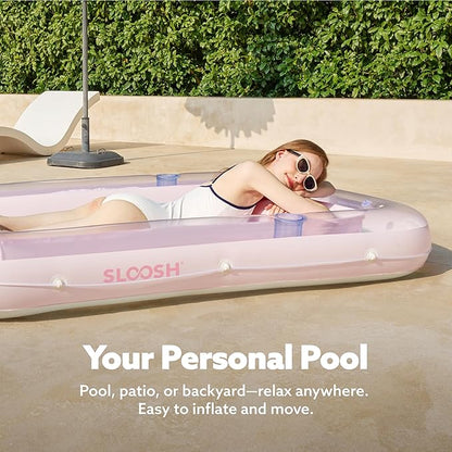SLOOSH Inflatable Tanning Pool Lounger Float, 70" x 46" Pool Floats Adult with Pillow, 4 in 1 Suntan Tub Raft Floatie,Sunbathing Bed Lounge for Water Blow Up Kids Ball Pit Party Gifts, L-Cyan Pink