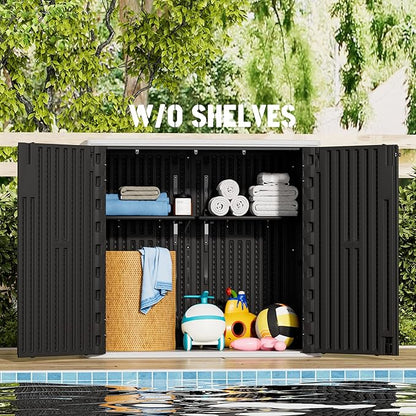 Large Outdoor Storage Box,Resin Sheds&Outdoor Storage Waterproof/Lockable,Outdoor Storage Cabinets for Balcony,Garage,Backyard (37Cu.ft-Black White)