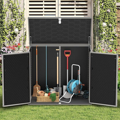 Uhomepro 4.6 Ft. X 4.1 Ft Outdoor Horizontal Storage Shed, Resin Storage Shed with Double Lockable Doors, Ideal for Garbage Can Storage and Garden Tools, Strong Water Resistance