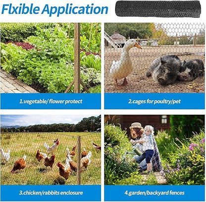 1/2 Inch Black Wire Mesh Roll - 12'' x 50' Chicken Wire Fence, 20 Gauge Hardware Cloth Poultry Netting for Garden/Animal Barrier/Rabbit/Floral/Chicken Coop/DIY Projects