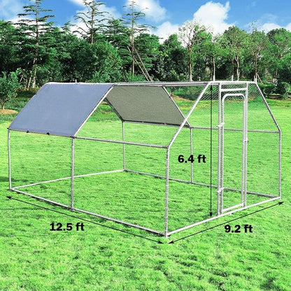 Giantex 12.5ft Large Metal Chicken Coop, Walk-in Chicken Coops Hen Run House Shade Cage with Waterproof and Sun Protection Cover for Outdoor Backyard Farm Use Poultry Cage (12.5 x 9.2 ft, Flat)