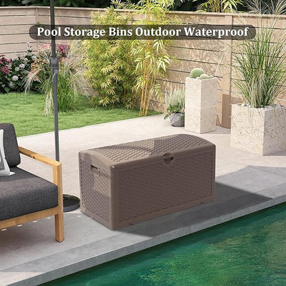 80 Gallon Pro Outdoor Storage Box Waterproof Lockable Resin Deck Box Large, Patio Storage Bin for Pool Accessories Cushion Furniture, Garden Tools, UV-Resistant Outside Delivery Brown