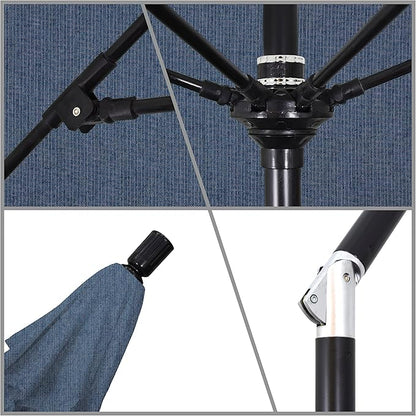 California Umbrella 9' Round Aluminum Pole Fiberglass Rib Market Umbrella, Crank Lift, Collar Tilt, Black Pole, Sunbrella Spectrum Mist