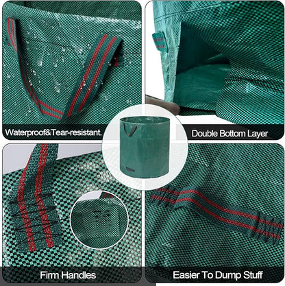 4 Pack 137 Gallons Reusable Yard Waste Bags with Double Bottom Layer Extra Large Leaf Lawn Bags Reusable Heavy Duty With 4 Reinforced Handles Garden waste Bags for Debris Grass Clipping